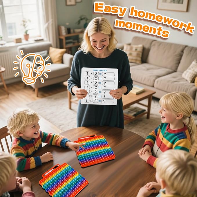 e3 Multiplication Table Game Pop Fidget Learning Toy Educational Math Game Board with Marker Rainbow Colors Educational Multiplication pop 12x12 Board Math Addition Stress Toy