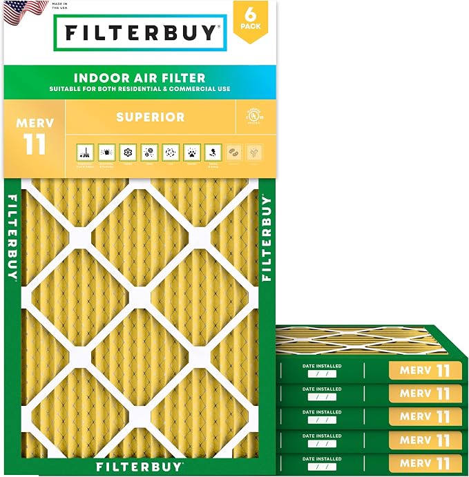 Filterbuy 13x21.5x1 Air Filter MERV 11 Superior Pet & Allergy Defense,