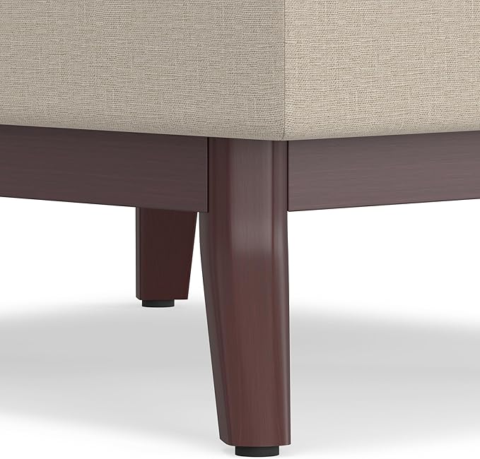 SIMPLIHOME Owen Coffee Table Storage Ottoman - 34 inch Wide Upholstered Linen Look Fabric Rectangular Lift-Top Ottoman in Natural, Mid-Century Modern Bench for Living Room with Tapered Legs