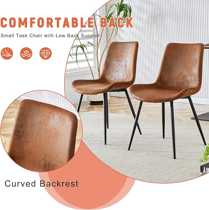 AZmac Round Dining Table Set for 6, Wooden Round Table 7-Piece with Modern Farmhouse Dining Table and 6 Suede Leather Chairs for Kitchen Dining Room, Wooden Table + 6 Saddle Brown Chairs