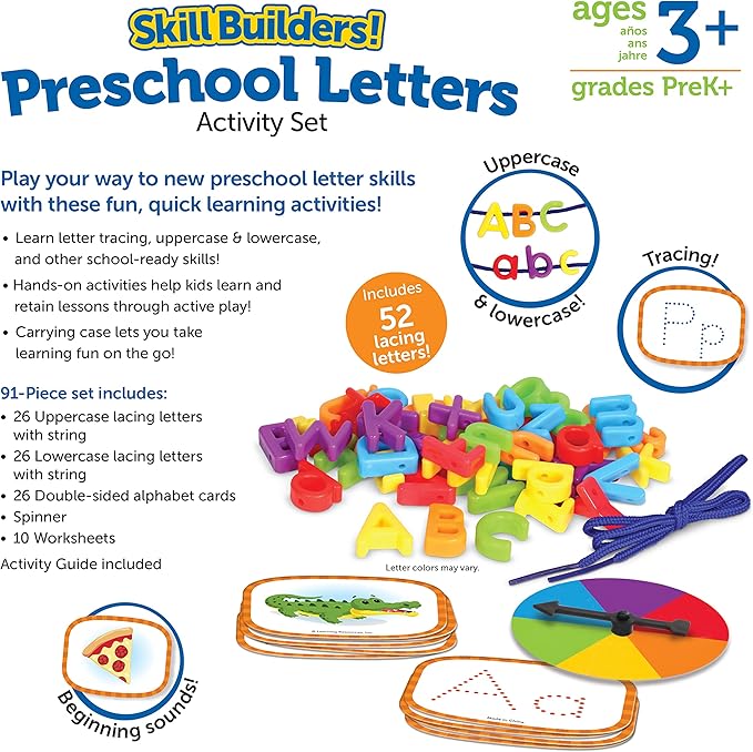 Learning Resources Skill Builders Preschool Letters - Vocabulary Skills, Alphabet Classroom Must Haves, Teacher Supplies, ABC Montessori, Phonics and Reading Games, Fine Motor, Birthday Gift