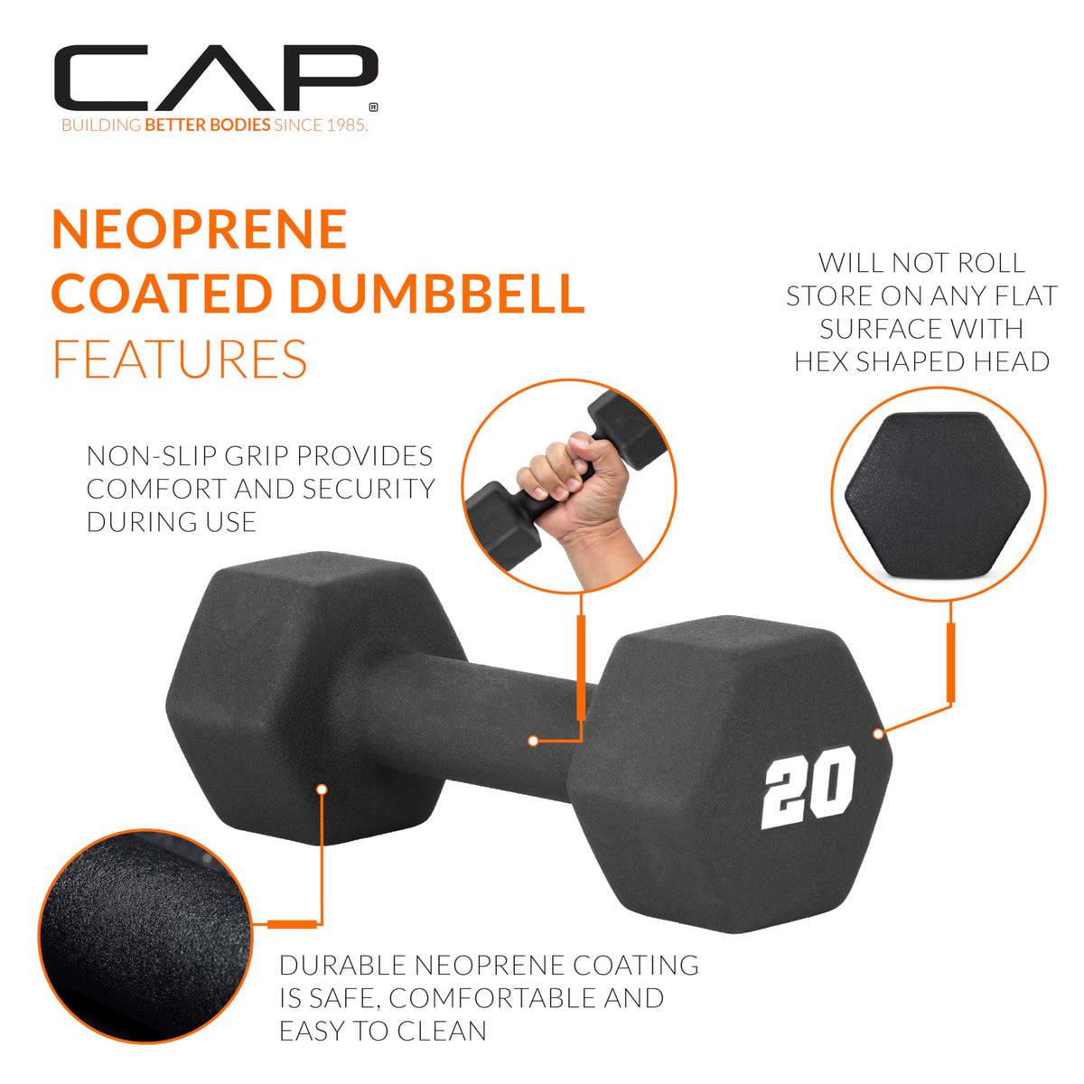CAP 20 LB Neoprene Dumbbell Hand Weights - Pair | Black