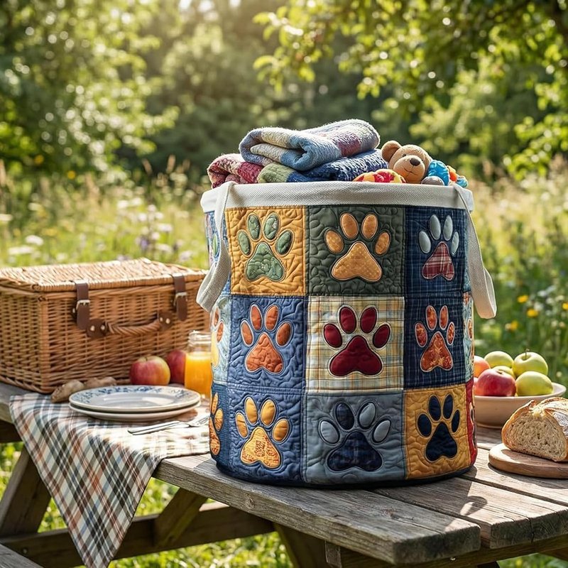 Quilted Laundry Basket With Handles,boho fabric storage basket,multi-functional clothes storage basket，Lightweight and foldable design (Style E, S：14in*18in)