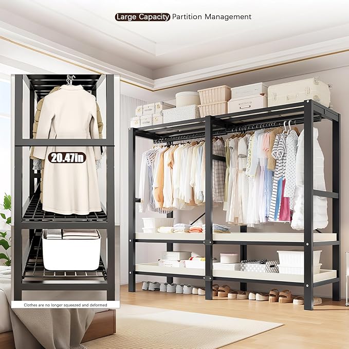 Foldable Portable Armoire Wardrobe Closet for Hanging Clothes Rack, Heavy Duty Covered Clothes Rack with Cover(HARDBOARD Magnetic), Closet Garment Rack for Bedroom Storage (KT-WoodgrainBlack, 70.86in)