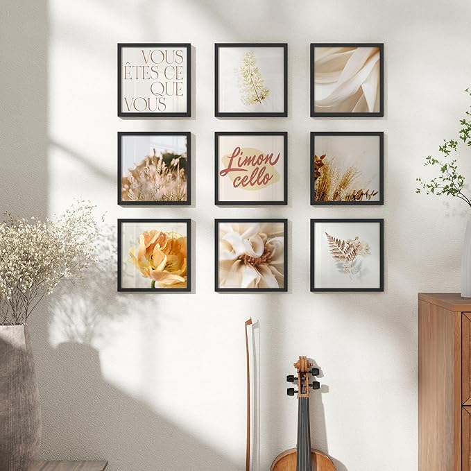 7x7 Metal Picture Frame - Black Aluminum Square Frames with Real Glass, Wall Mounting Horizontally or Vertically, Simple and Elegant Decor for Wall Gallery Poster Photo Frames, Black