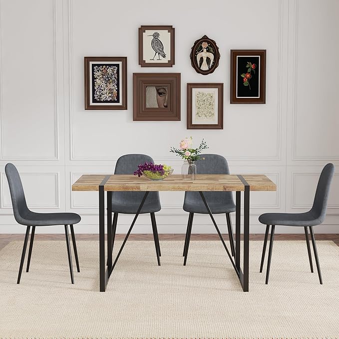 Dining Table Set for 4，Dinner Table Set for 4，55'' Kitchen Table and PU Leather Chairs Set of 4, 5 Piece Dining Table Set for Kitchen Dining Room