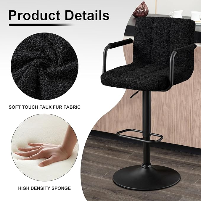 Furnimart 30" Artificial Sherpa Upholstered Bar Stool, Adjustable Counter Stools Bar Chairs Modern Design Swivel Barstools Hydraulic Stools for Kitchen and Dining Room Set of 4