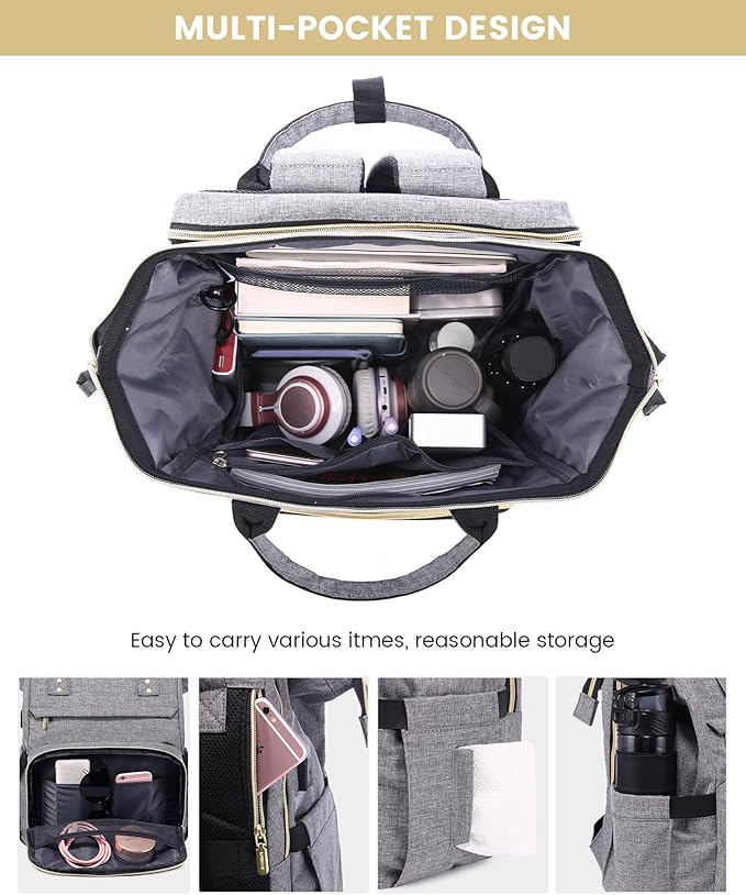 LOVEVOOK Laptop Backpack for Women, 15.6 Inch Travel Backpack with Laptop Compartment, Water Resistant Work Backpack for Teacher Nurse Doctor, Anti-theft Computer Bag with Charger, Grey