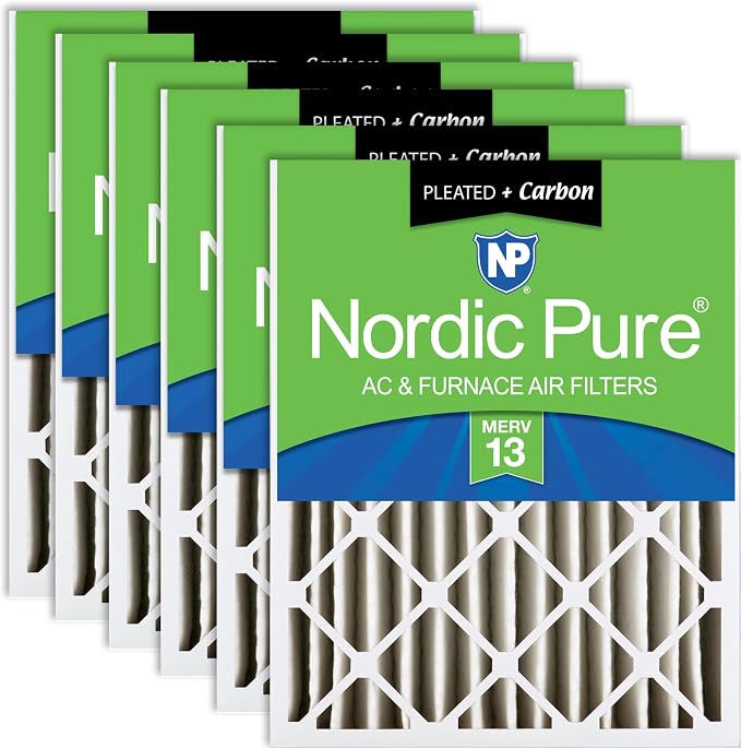 Nordic Pure 20x20x4 Pleated Air Filters MERV 13 Plus Carbon 6 Pack