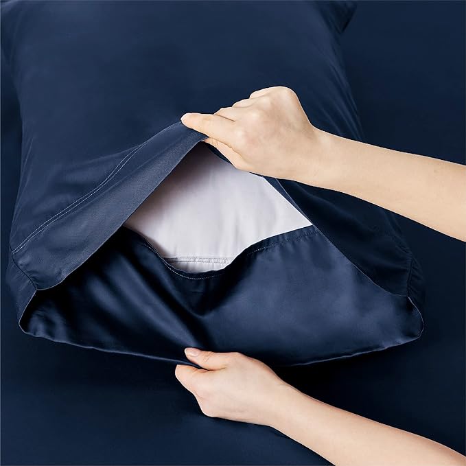 Bedsure King Size Sheets Set, Cooling Sheets for Hot Sleepers, Rayon Derived from Bamboo, Breathable & Soft, Deep Pocket Up to 16 Inches, Hotel Luxury Silky Bedding, Navy
