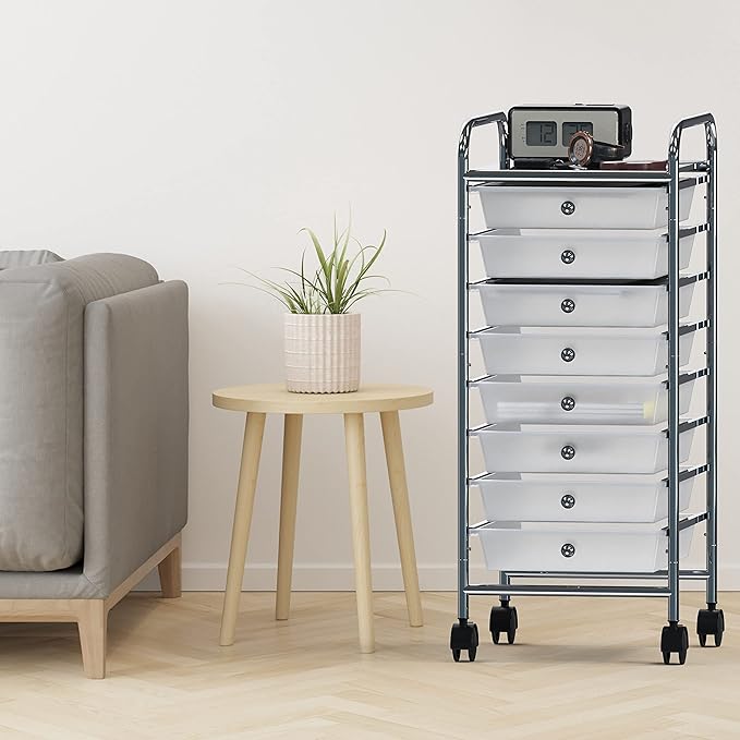 Simple Houseware Utility Cart with 8 Drawers Rolling Storage Art Craft Organizer, Chrome