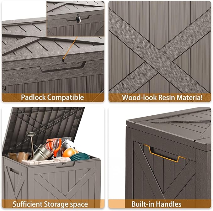38 Gallon Outdoor Deck Box,Storage Lockable Waterproof Patio Furniture,Garden Tools,Cushions,Pool Accessories Outside Storage Resin Box(Grey)