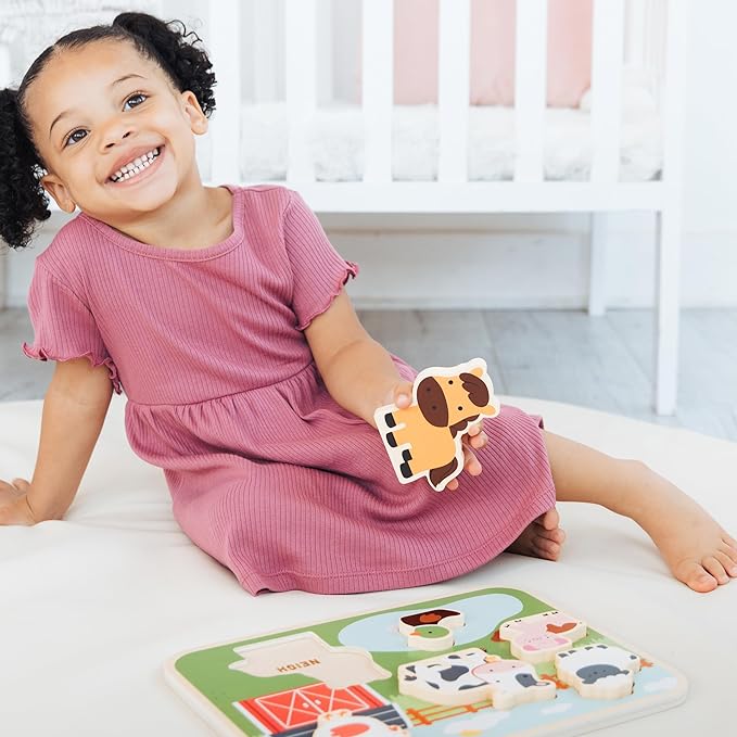 Pearhead Wooden Barn Puzzle Toy, Farm Animal Learning Puzzle for Toddlers, Montessori Educational Play, Easter Basket Gift
