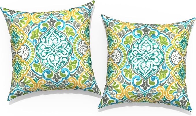 Outdoor Throw Pillow Covers 16x16 Inch, Square Patio Pillow Cases Pack of 2, Modern Decorative Back Cushion Covers for Patio Furniture Garden Couch Farmhouse,Damask Green