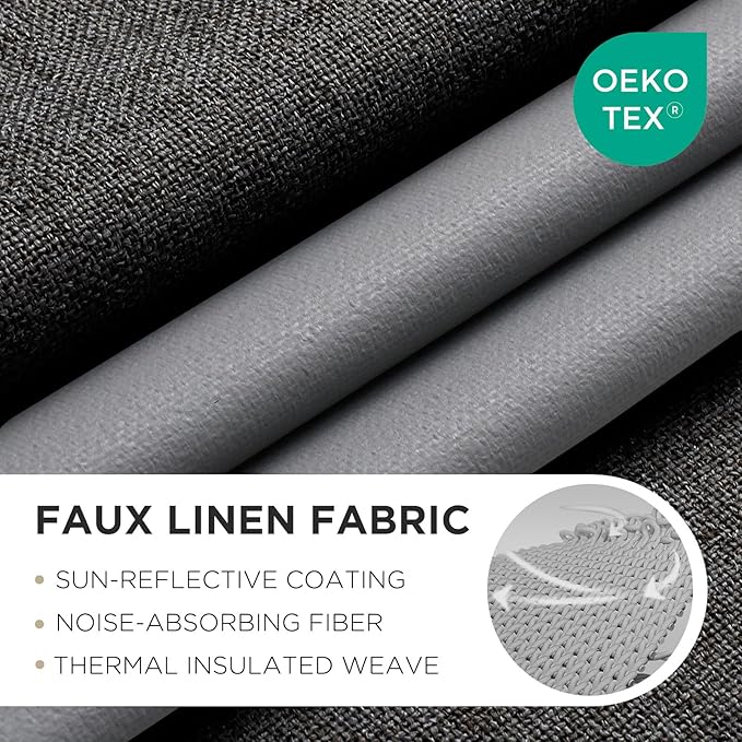 Joydeco Blackout Curtains 72 Inches Long 2 Panels Burg, Room Darkening Curtains for Bedroom, 100% Black Out Textured Thermal Drapes Privacy Protection 2 Panels Set(W52 x L72 Inch, Charcoal Grey)