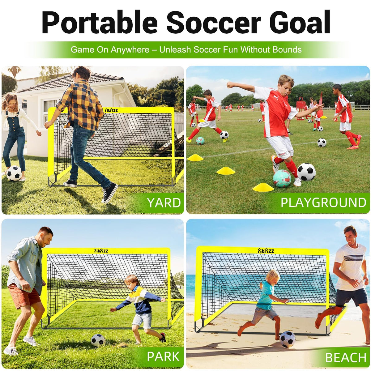 Soccer Goal, Soccer Goals for Backyard, 6x4ft Portable Pop Up Soccer Net Set, Soccer Training Equipment with Soccer Ball, Ladder and Cones(Yellow)
