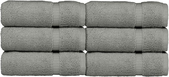 Luxury Hotel & Spa Collection, Quick Dry 100% Turkish Cotton 700 GSM, Eco Friendly Towel, for Bathroom, Gymand Kitchen Dobby Border Soft Hand Towel Set 16 X 30, Gray, Hand Towels - Set of 6