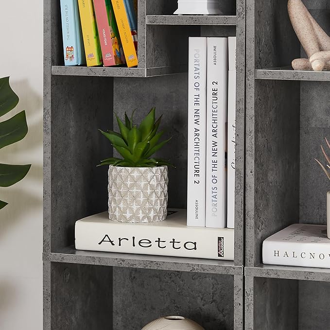 VECELO Small Bookshelf, 5 Cube Slim Bookcase, Fits Tallest Hardcovers, Horizontal Available, Modern Floor Standing Unit, Each Shelf Hold Up to 66 LBS,Gray