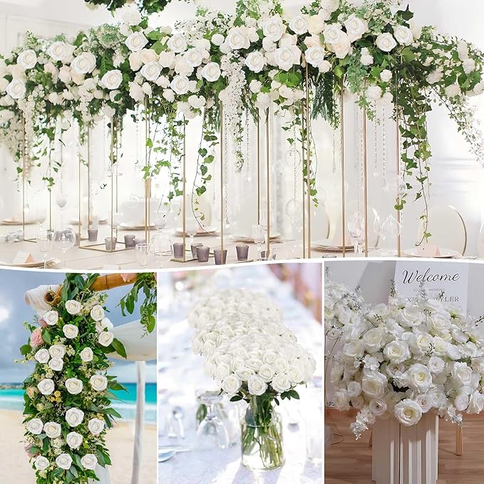 60 Pcs Artificial Roses Bulk Velvet Silk White Roses White Roses for Wedding Centerpieces Bridal Bouquet Mohter's Day Valentine's Day Home Decor (60, White)