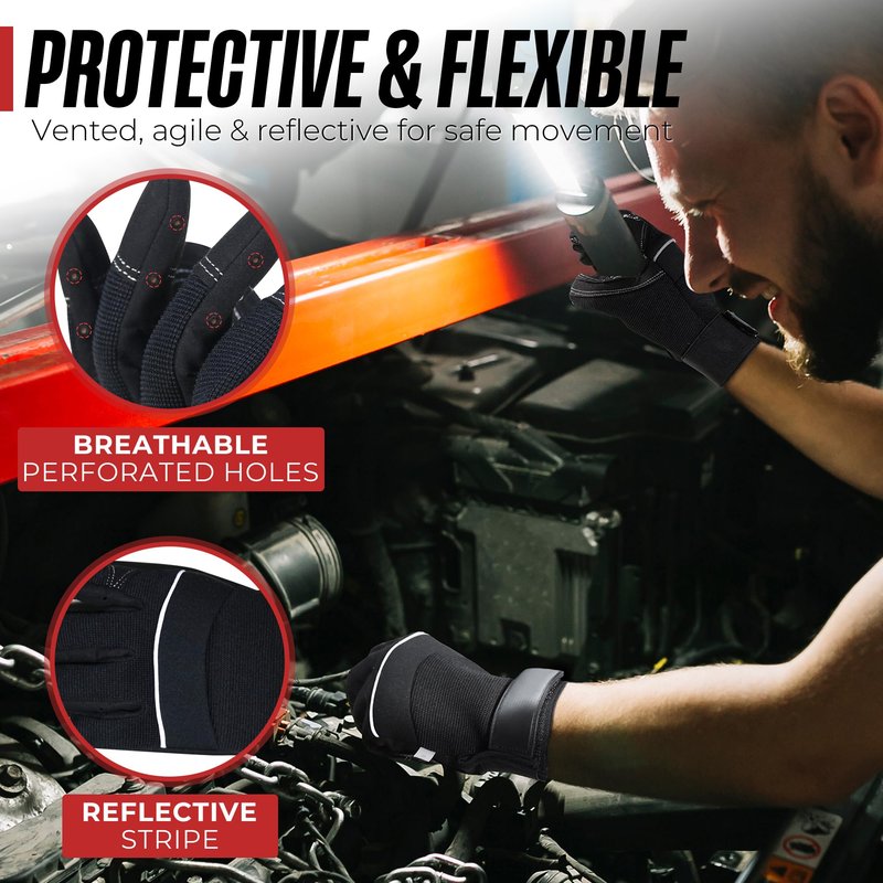 HANDLANDY Work Gloves Mens & Women, Utility Safety Mechanic Working Gloves Touch Screen, Flexible Breathable Yard Work Gloves (Medium, Black)