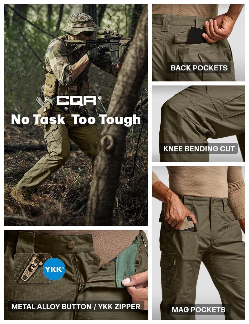 CQR Men's Tactical Pants, Water Resistant Ripstop Cargo Pants, Lightweight EDC Work Hiking Pants, Outdoor Apparel, Raider Soil Green, 30W x 30L