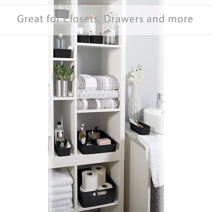 Simplify 10 Piece Organizing Set | Multiple Size Bins | Multipurpose | Office | Desk | Dorm | Bathroom | Storage Basket | Small Items | Accessories | Black