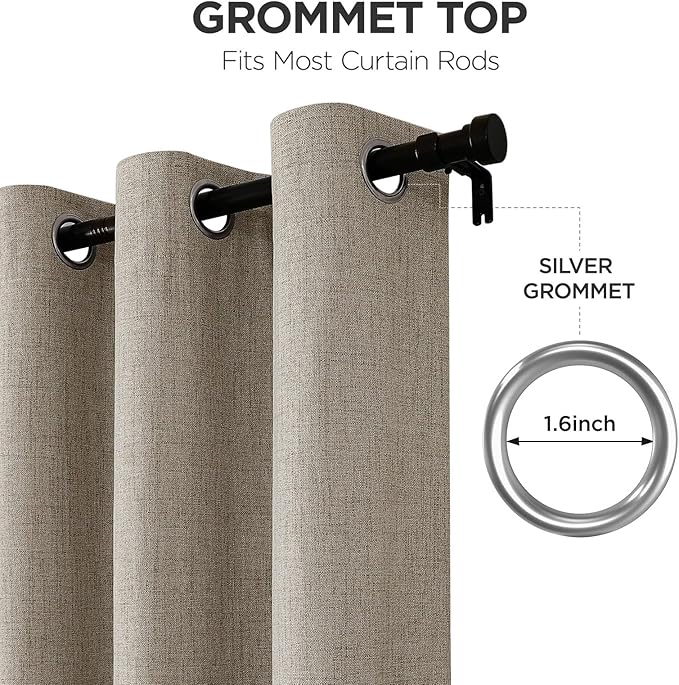 Joydeco Blackout Curtains 72 Inches Long 2 Panels Burg, Room Darkening Curtains for Bedroom, 100% Black Out Textured Thermal Drapes Privacy Protection 2 Panels Set(W52 x L72 Inch, Linen)