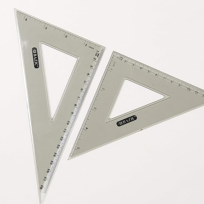 BAZIC Products Math Geometry Set 4 Pieces, Compass, Protractor, Ruler, 2 Triangle Rulers, Plastic Clear Measuring Setss Professional, 144-Packs