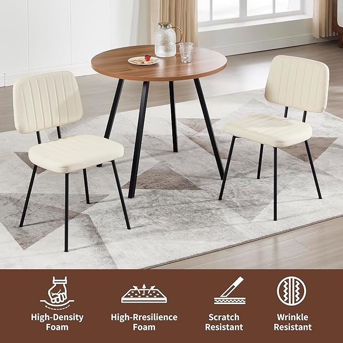 Dining Chairs Set of 2, Faux Leather Upholstered Dining Chairs, Mid Century Modern Kitchen Dining Room Accent Chairs with Curved Backrest and Steel Frame for Living Room, Vanity - White