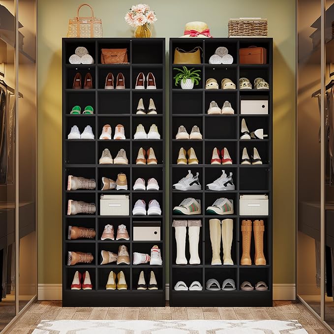 Tribesigns 10-Tier Shoe Storage Cabinet, Black Wooden Shoe Rack with 30 Cubbies, Freestanding Tall Entryway Shoe Organizer for Closet, Entryway, Living Room