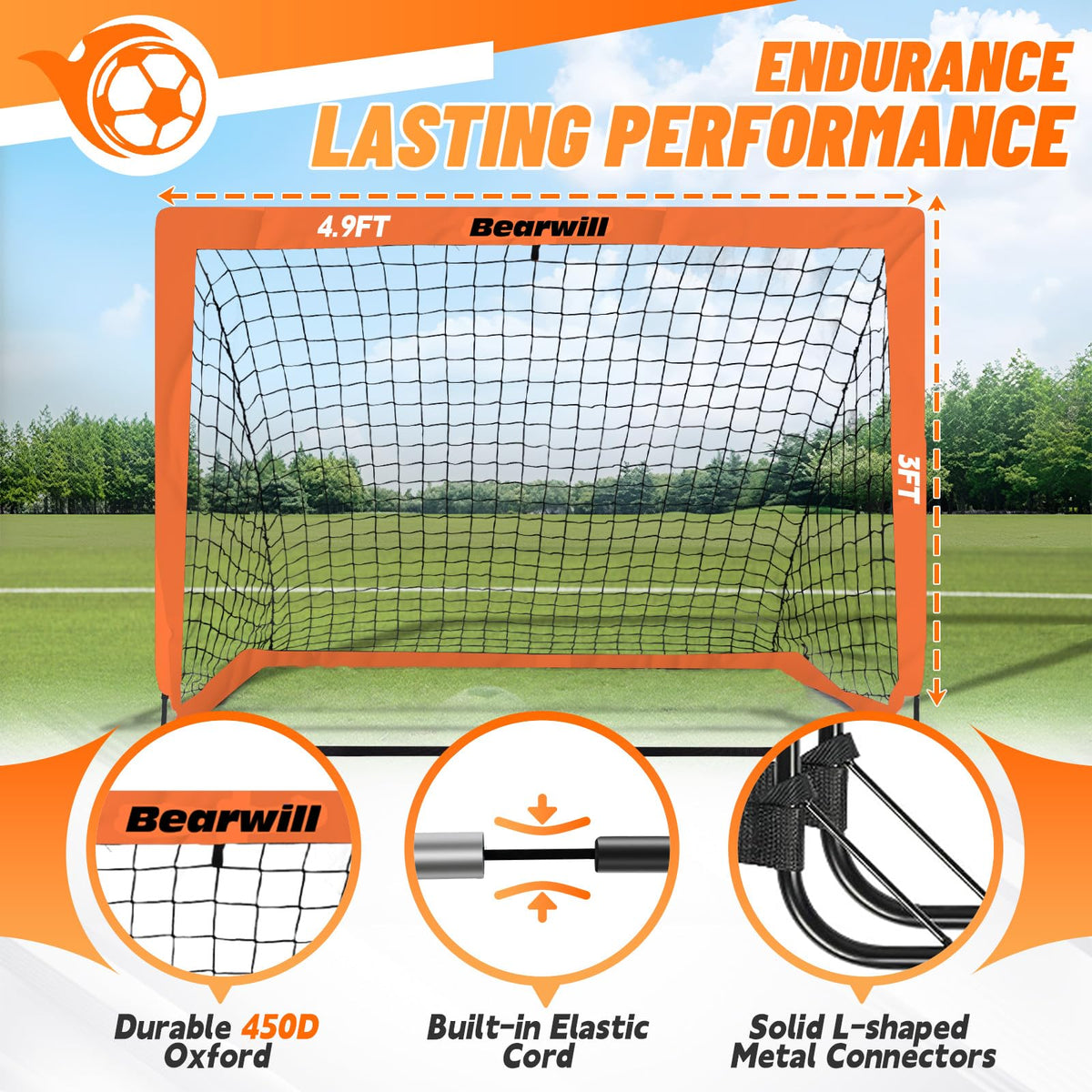 Bearwill Soccer Goal, Kids Soccer Goals for Backyard Set of 2, 4x3ft Portable Soccer Goal Pop Up Soccer Net, Kids Soccer Net Training Equipment with Soccer Ball, Ladder, Cones, Targets
