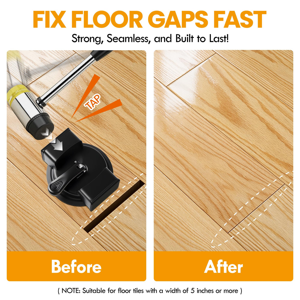 Iron Floor Gap Fixer Tool with Suction Cup, Dual Striking Heads & 4 Adhesive Pads, Floor Gap Tool for Laminate, Hardwood, Tile & Vinyl Floors