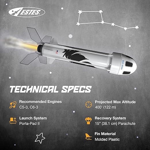 Estes 2198 Blue Origin New Shepard Rocket-Building Kit, Beginner Flying-Rocket-Model Kit for Ages 10+