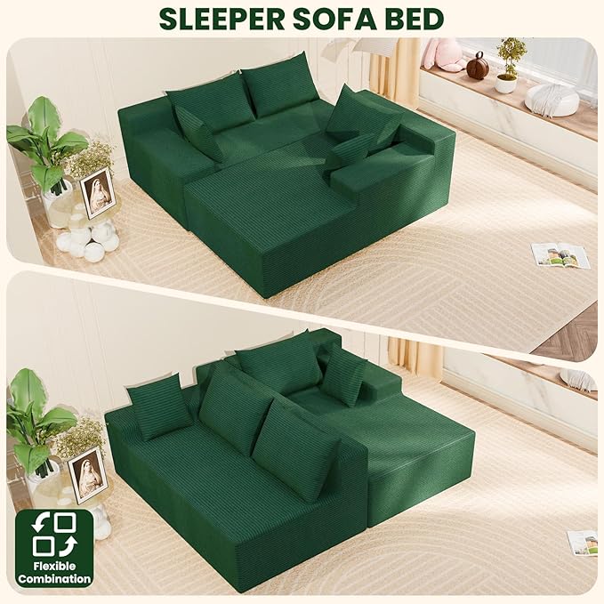 LEVELEVE 107" Cloud Sectional Couch with Deep Seat，Modern Modular Sofa with L-Shape Chaise，No Assembly Required, Upholstered Couches for Living Room Bedroom(Green,Right Facing Chaise)