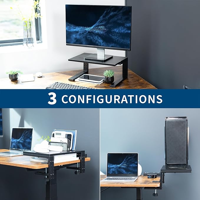 VIVO Clamp-on 15 inch Desk Extension Shelf for Gaming Devices, Ergonomic Computer Monitor and Laptop Riser, Printer Stand, Versatile with Freestanding Feet Included, Desktop Organizer, DESK-SHELF15B