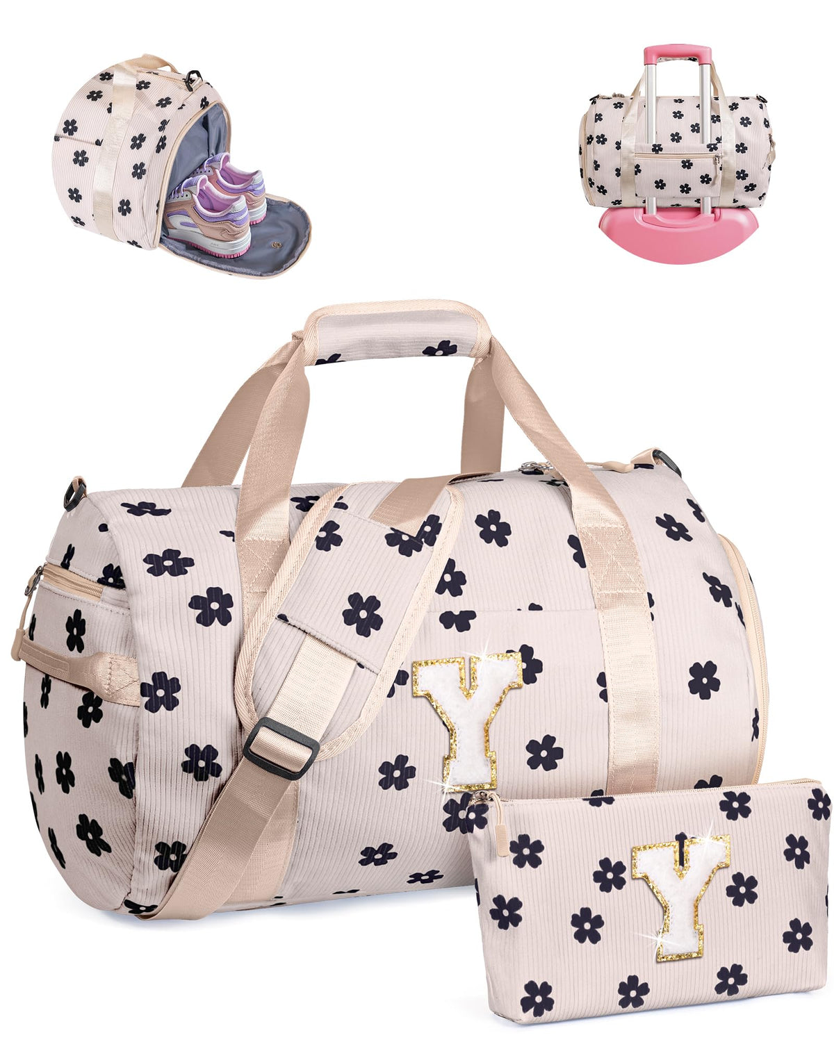 Vogewood Teen Girl Gifts Trendy Stuff, Girls Gym Bag, Kids Personalized Overnight Duffel Bags with Shoe Compartment, Customized Travel Duffle with Toiletry Bag, Birthday Gift for Her (Letter S)