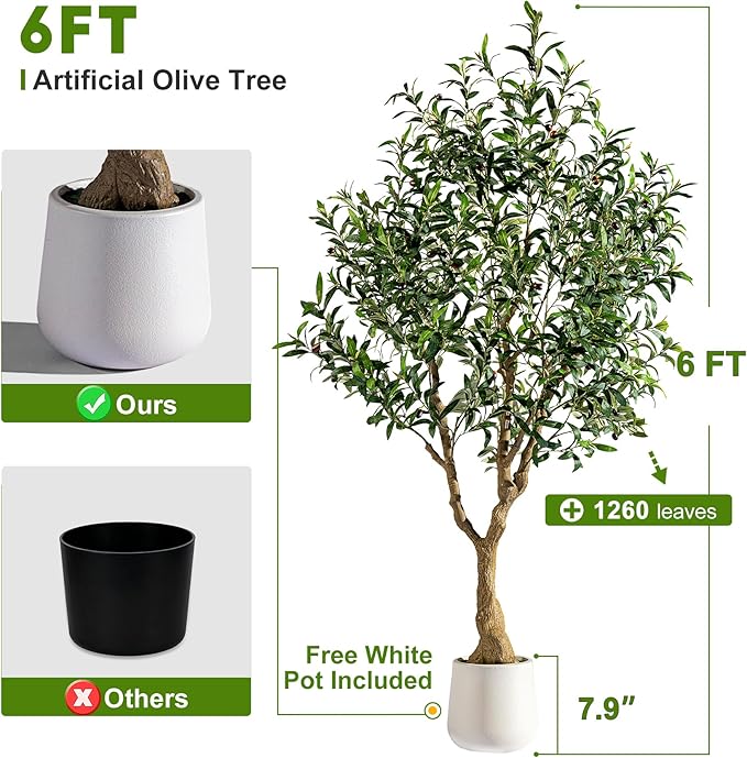 Tall Artificial Tree Large Faux Olive Tree with Pot Indoor Outdoor Realistic Floor Big Fake plantas for Home Living Room Master Bedroom Office Porch Outside Patio arboles artificiales para decoracion