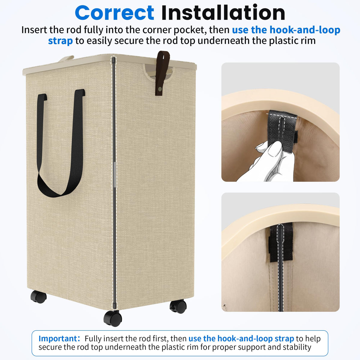 Laundry Basket with 5 Wheels, Tall Dirty Laundry Hamper, Rolling Laundry Basket with Lid, Large 90L Collapsible Clothes Hamper for Laundry Room Bedroom Bathroom Dorm, Khaki