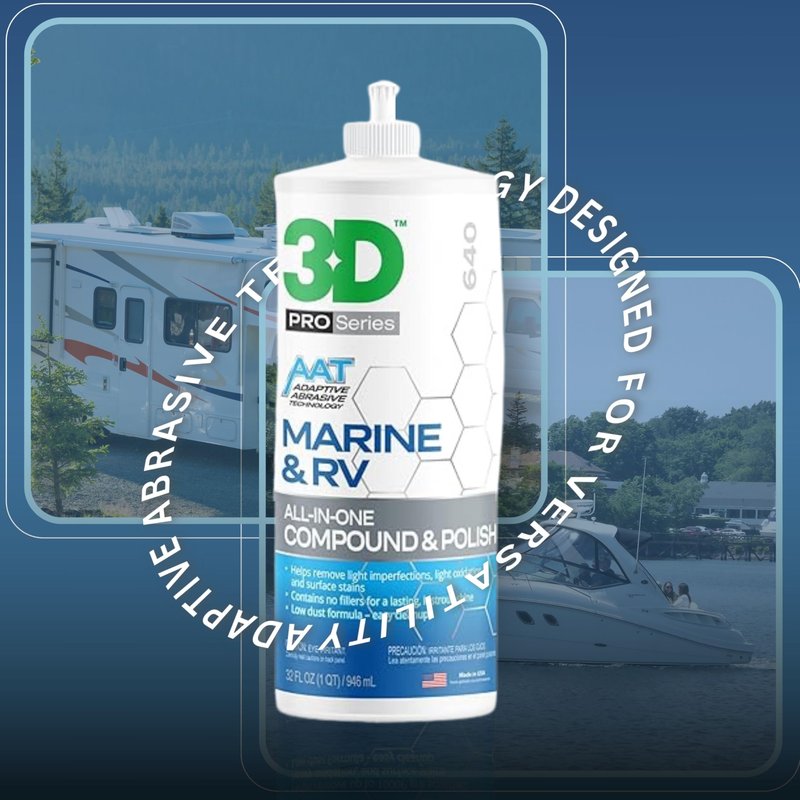3D Marine & RV All-in-One Gel-Coat Compound & Polish – Removes Oxidation, Swirls, & P2000 Scratches, Deep Shine Wax Protection, No Fillers, 32oz