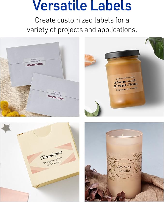 Avery Printable Shipping Labels with Sure Feed, 2" x 4" Customizable Stickers, Matte Clear, 250 Blank Mailing Labels, Great for Mailing, Shipping, and More (8663)