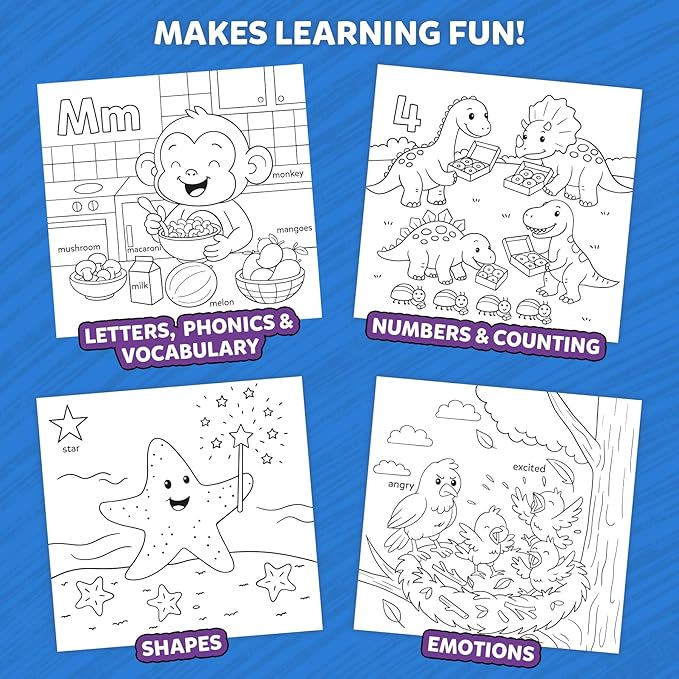 Skillmatics Color & Learn Activity Book – Letters, Numbers, Phonics & Shapes, 12 Retractable Mess-Free Crayons & 50 Pages, Educational Gift for Toddlers and Preschoolers Ages 3, 4, 5, 6