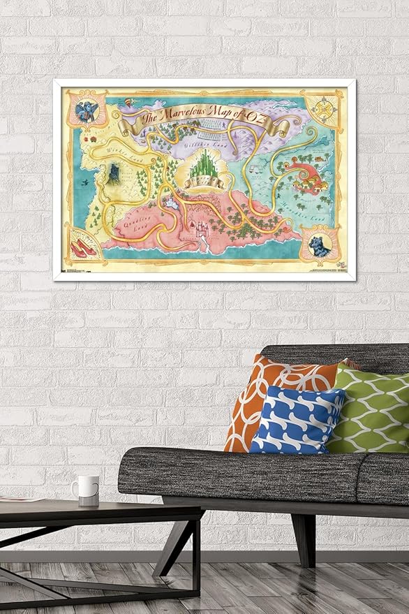 The Wizard Of Oz - Map Wall Poster, 34L" x 22.4W", White Framed Version