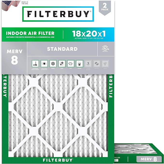 Filterbuy 18x20x1 Air Filter MERV 8 Essential Dust & Allergy Defense,
