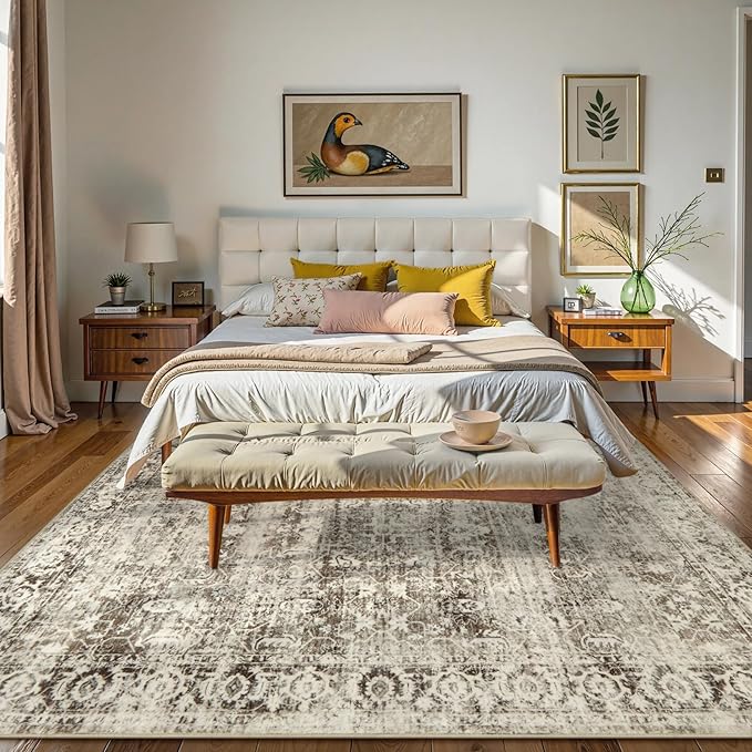 Lahome Washable Rug 6x9 Beige Area Rugs for Living Room,Boho Soft Room Rugs for Bedroom Indoor Carpet,Vintage Non-Slip Low-Pile Accent Rugs Dining Room Office Playroom(6 x 9,Beige)