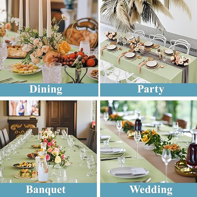 VidaFete 1 Pack Tablecloth 90 * 156inch Rectangle Table Cloth Polyester, Stain Wrinkle Resistant Polyester Dining Table Cover for Kitchen Dinning Party Wedding Tabletop Buffet Decoration(Sagegreen)