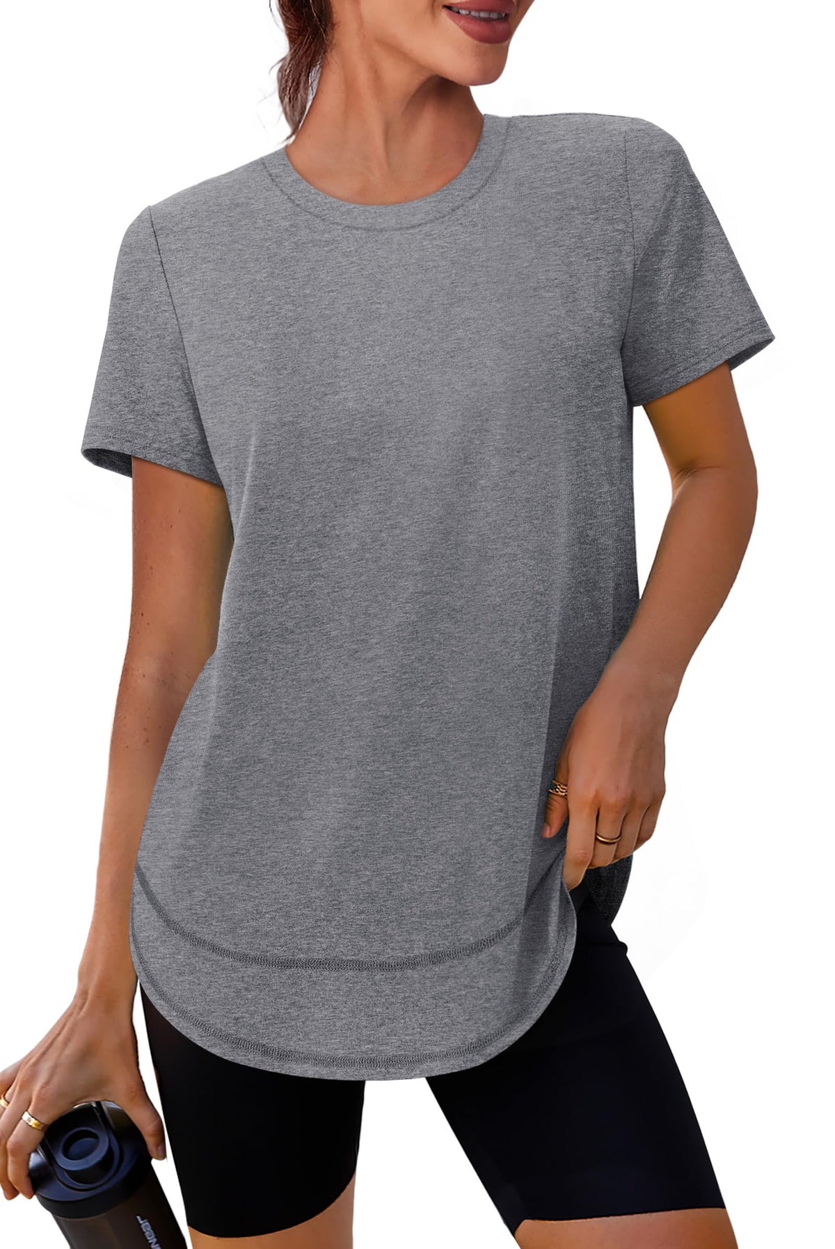 Oversized Tshirts for Women Dry Fit Plus Size Spring Clothes Summer Athletic Tops Workout Shirts Crewneck Grey 3XL