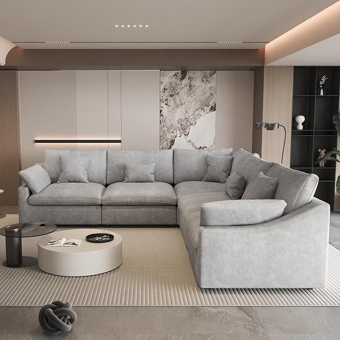 Modular Sectional Sofa,119inch V Shaped Down Filled Cloud Couch,5 Seater Convertible Sofa Living Room Set,Cover Washable and Replaceable Couches for Living Room,Gray