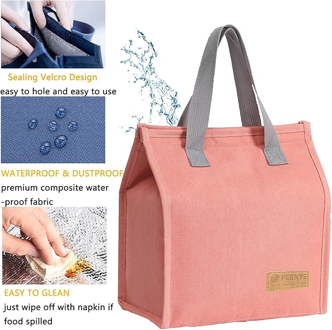 Lunch Bag for Women/Men,Waterproof Reusable Portable Lunch Tote,Lunch Box Bag.Thermal Cooler Bag Ideal for Work/Party/l/Travel/Picnic (Light Pink)