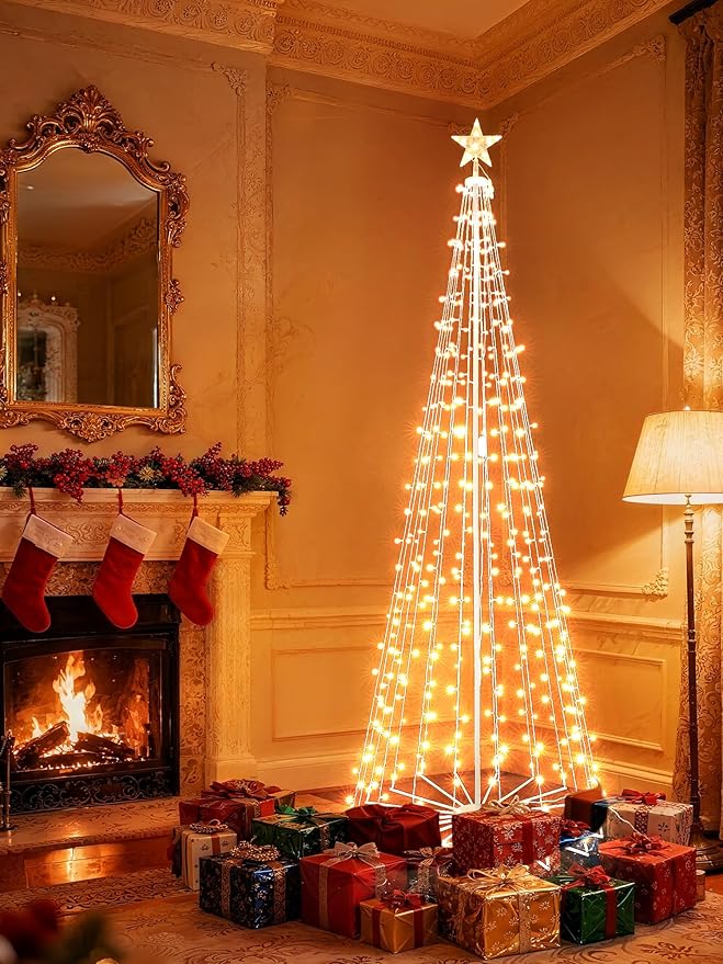 Flacchi 8.8 FT Smart Christmas Tree Lights - Star Tree Topper with Removable Bracket, App Control, Sync with Music, Waterfall Colored Lights for Indoor Outdoor Xmas Decorations (8.8FT/ String Lights)