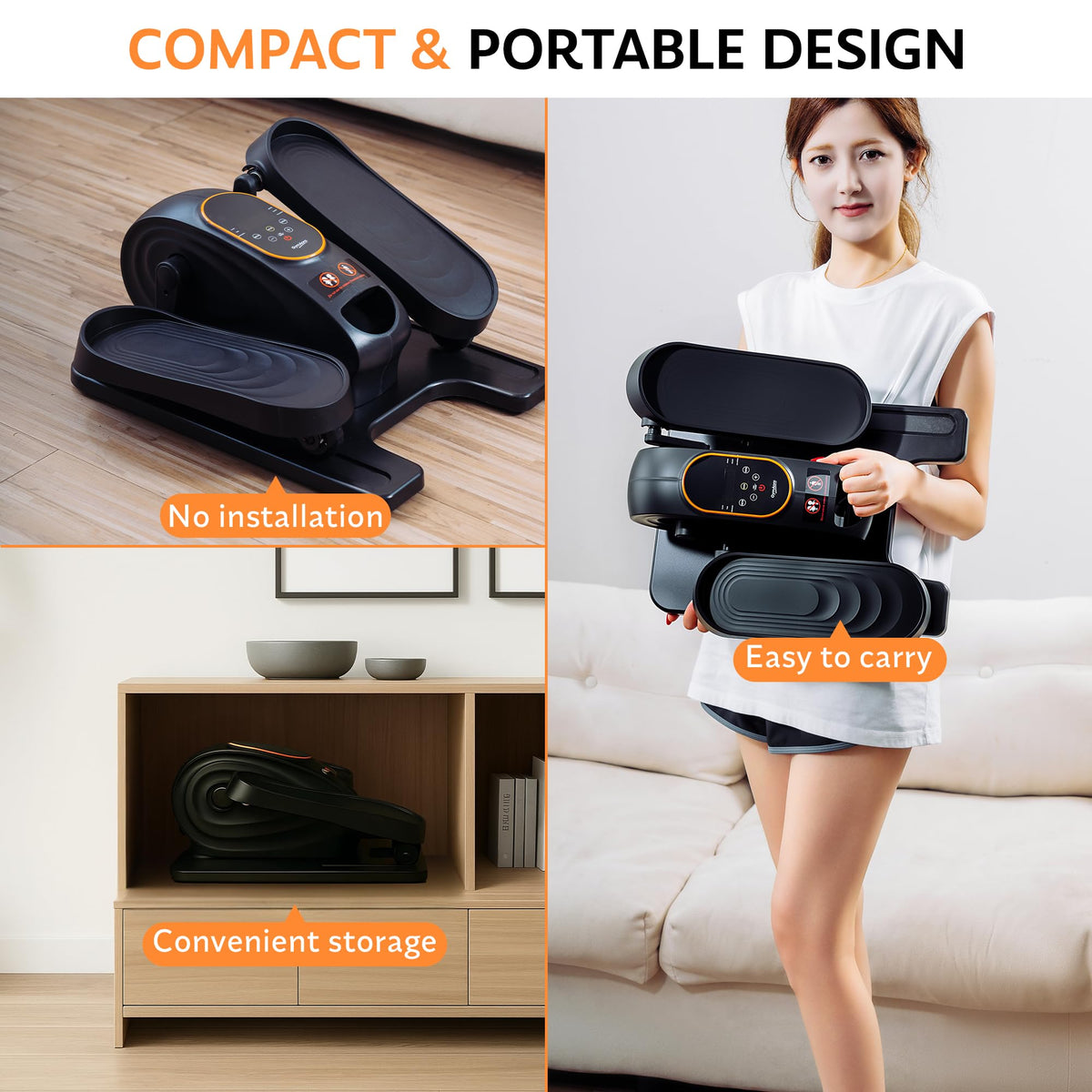 Under Desk Elliptical Exercise Machine, Electric Leg Exerciser with 12 Speeds, Forward & Reverse Modes,Quiet Compact Seated Pedal Stepper Machine with Remote Control for Seniors & Adults (Black)